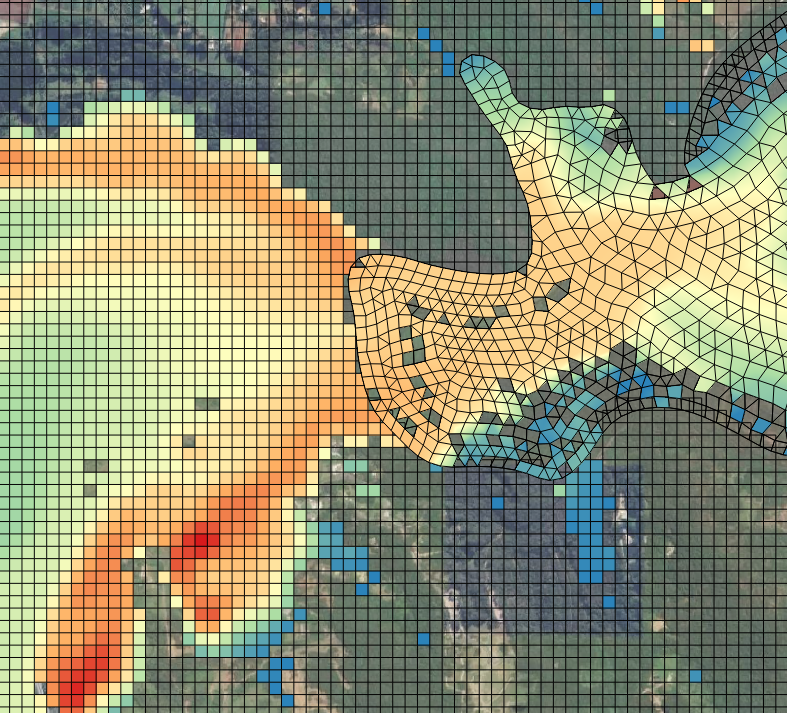 **Example of using the QGIS TUFLOW CATCH plugin to view combined results**