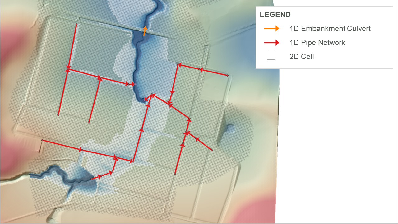 1D Pipe Network and Embankment Culvert Linked to 2D