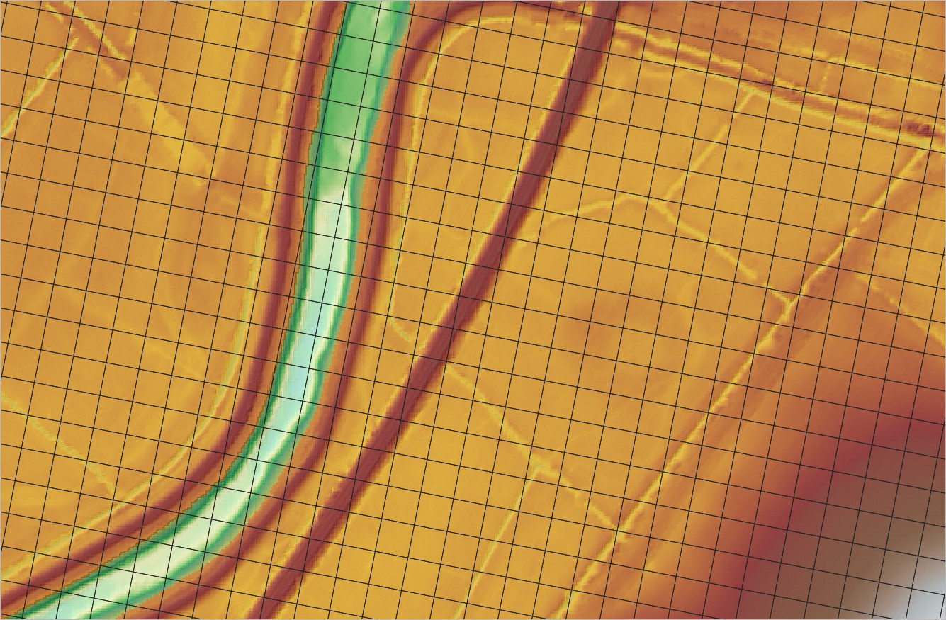 **20m grid size shown against the 1m DTM**