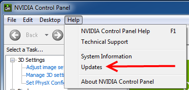 **Accessing Driver Updates from the NVIDIA Control Panel**