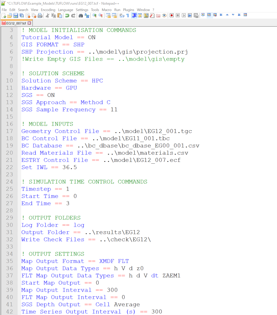 NotePad++ TUFLOW Syntax Highlighting