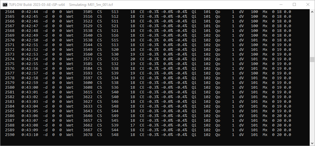 Example TUFLOW Classic Console Display Window