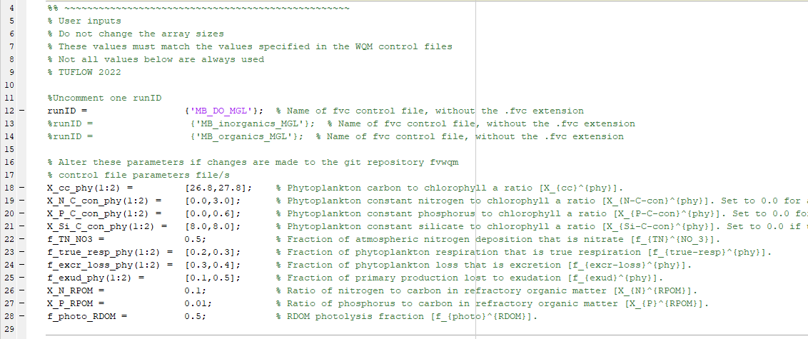 **Mass conservation mfile user inputs section**